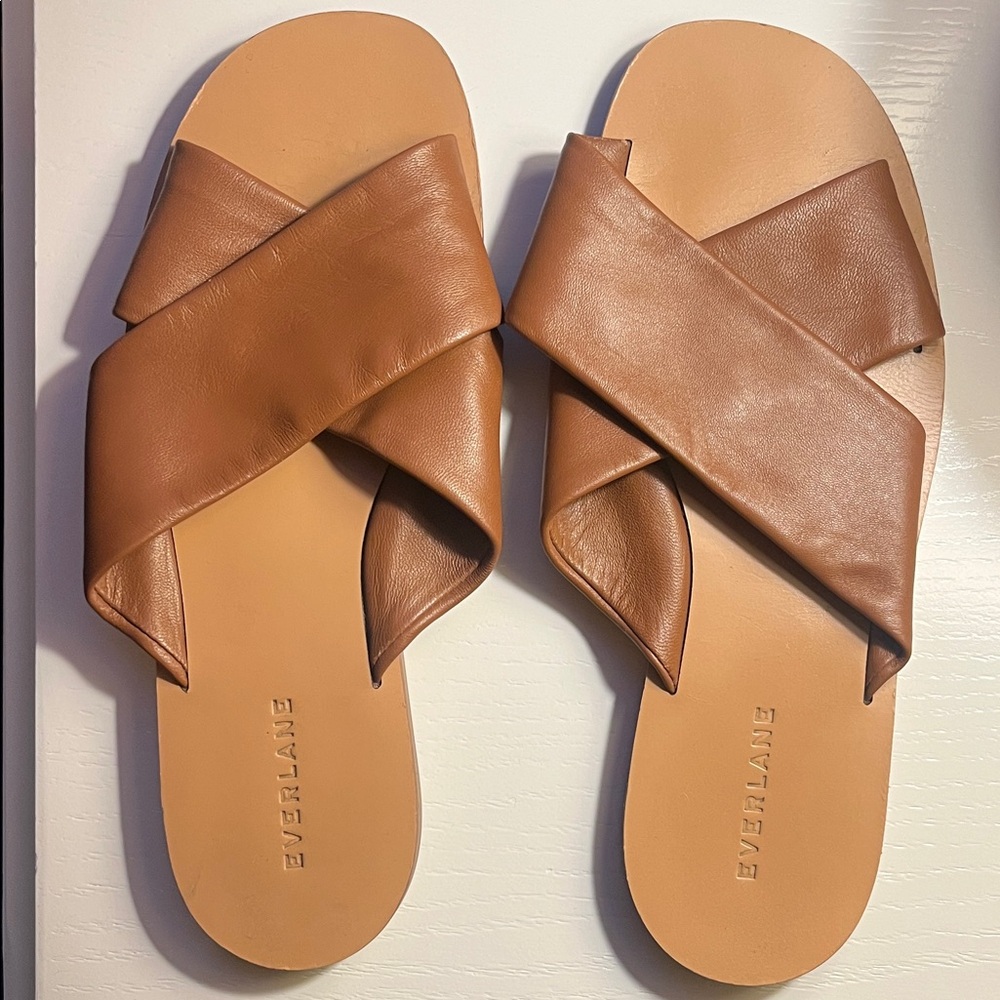 Everlane Tan Leather Slide Sandals